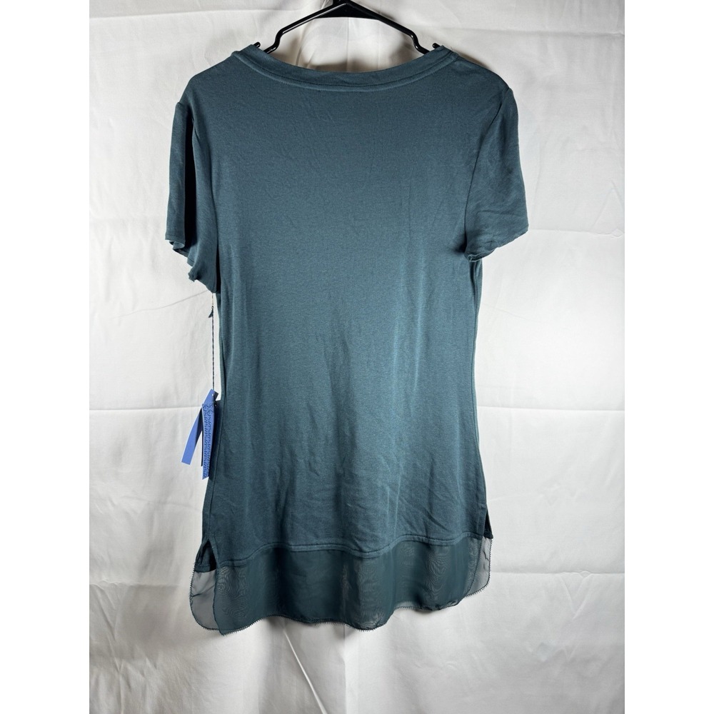 Simply Vera Wang Dark Teal Henley Sheer Hem Short Sleeve W/Bow‎ Size Medium NWT - Picture 4 of 6